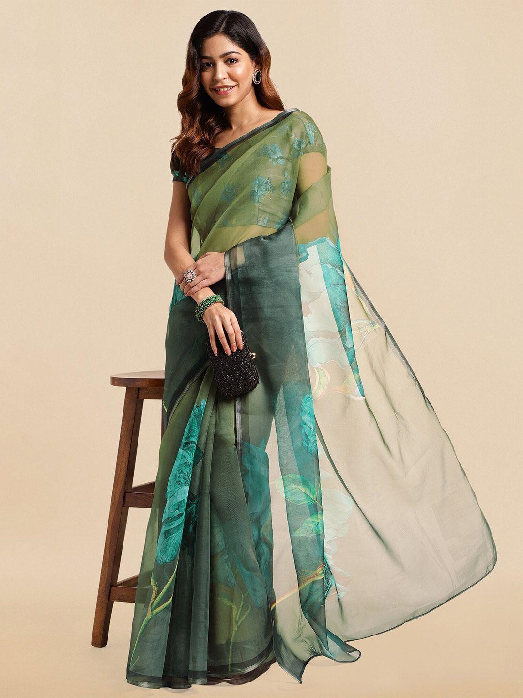 mirchi fashion floral printed zari organza saree