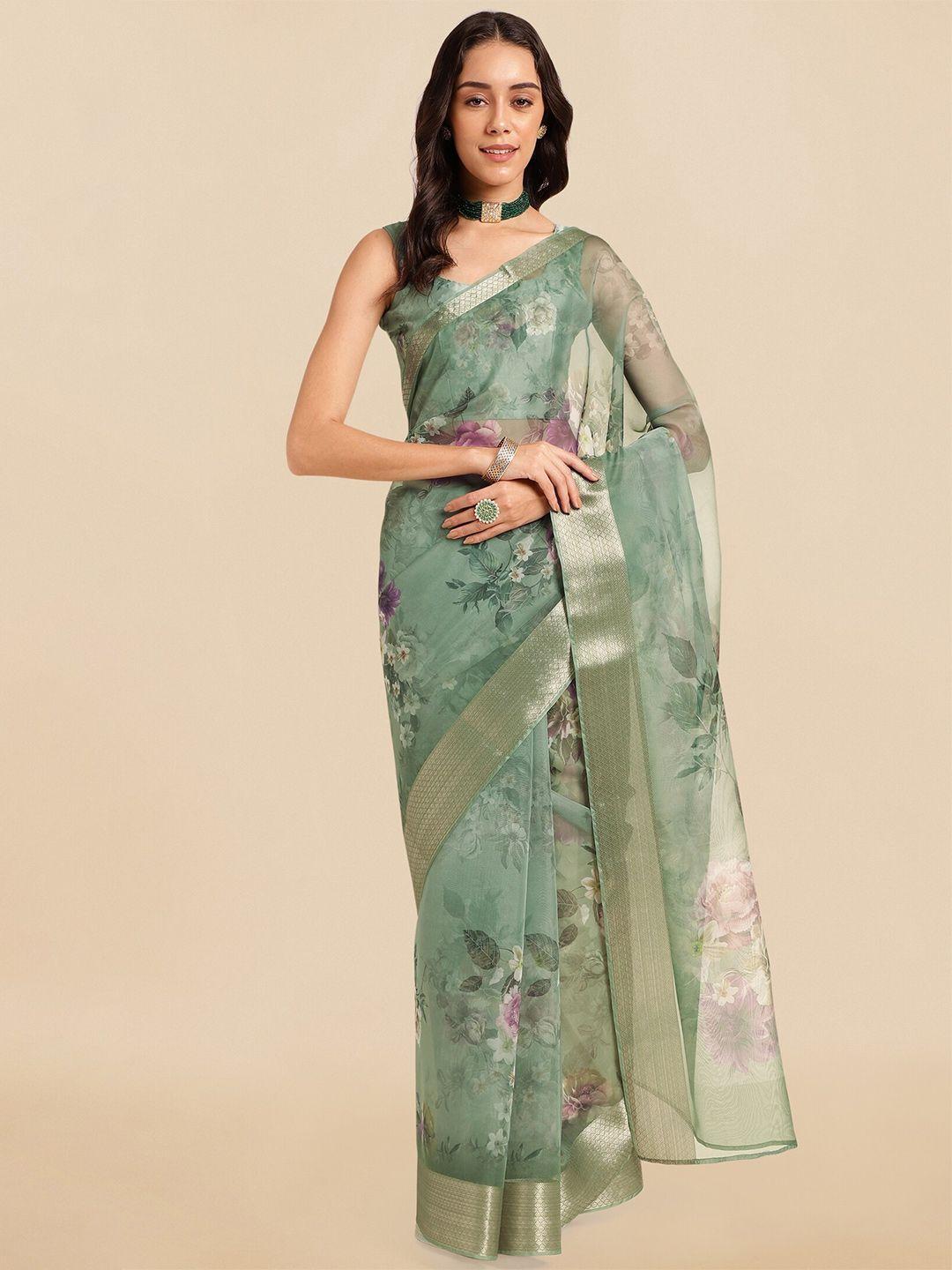 mirchi fashion floral printed zari organza saree