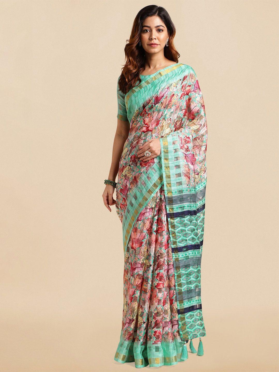 mirchi fashion floral printed zari saree