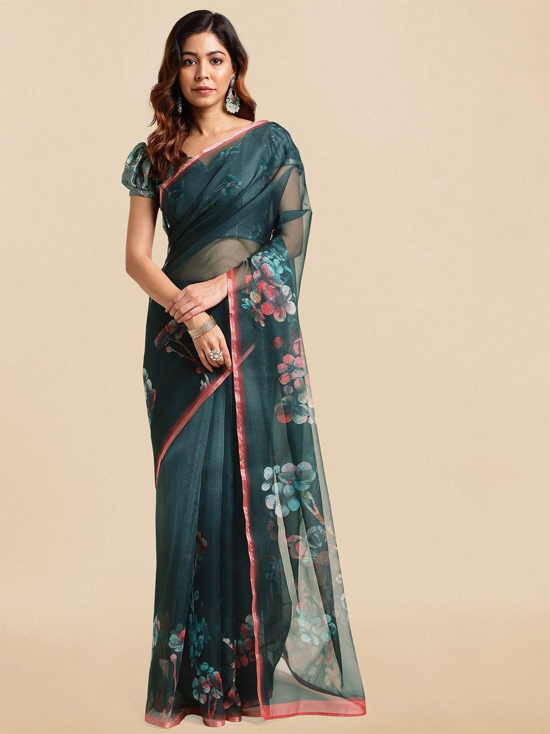 mirchi fashion floral printed zari saree