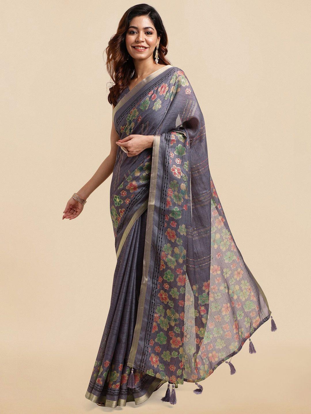 mirchi fashion floral printed zari saree