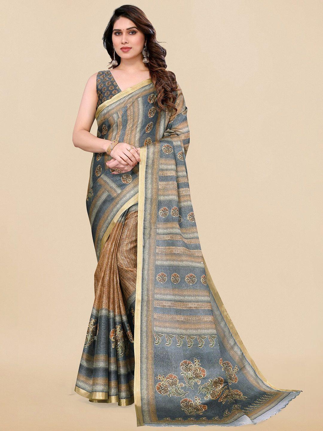 mirchi fashion floral printed zari saree