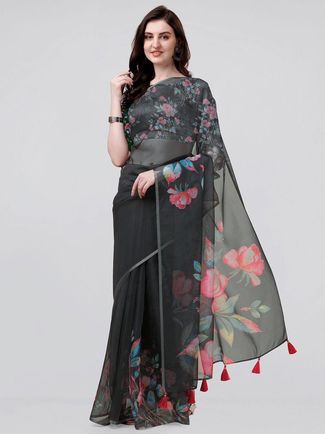 mirchi fashion floral zari organza saree