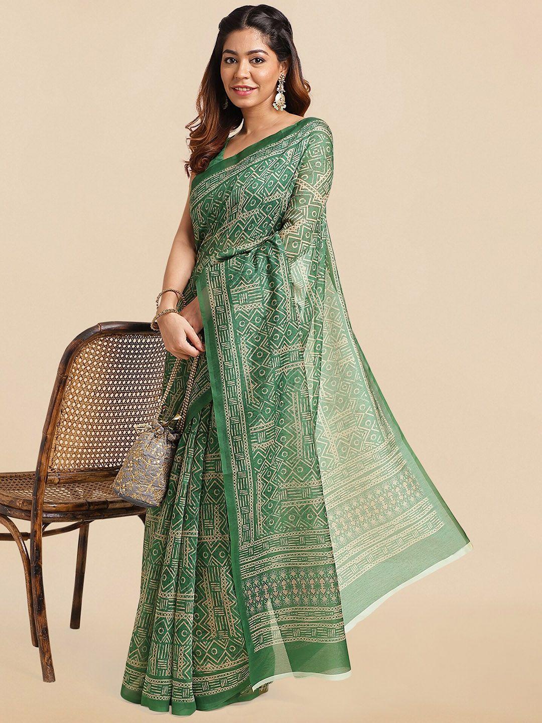 mirchi fashion geometric printed pure cotton saree