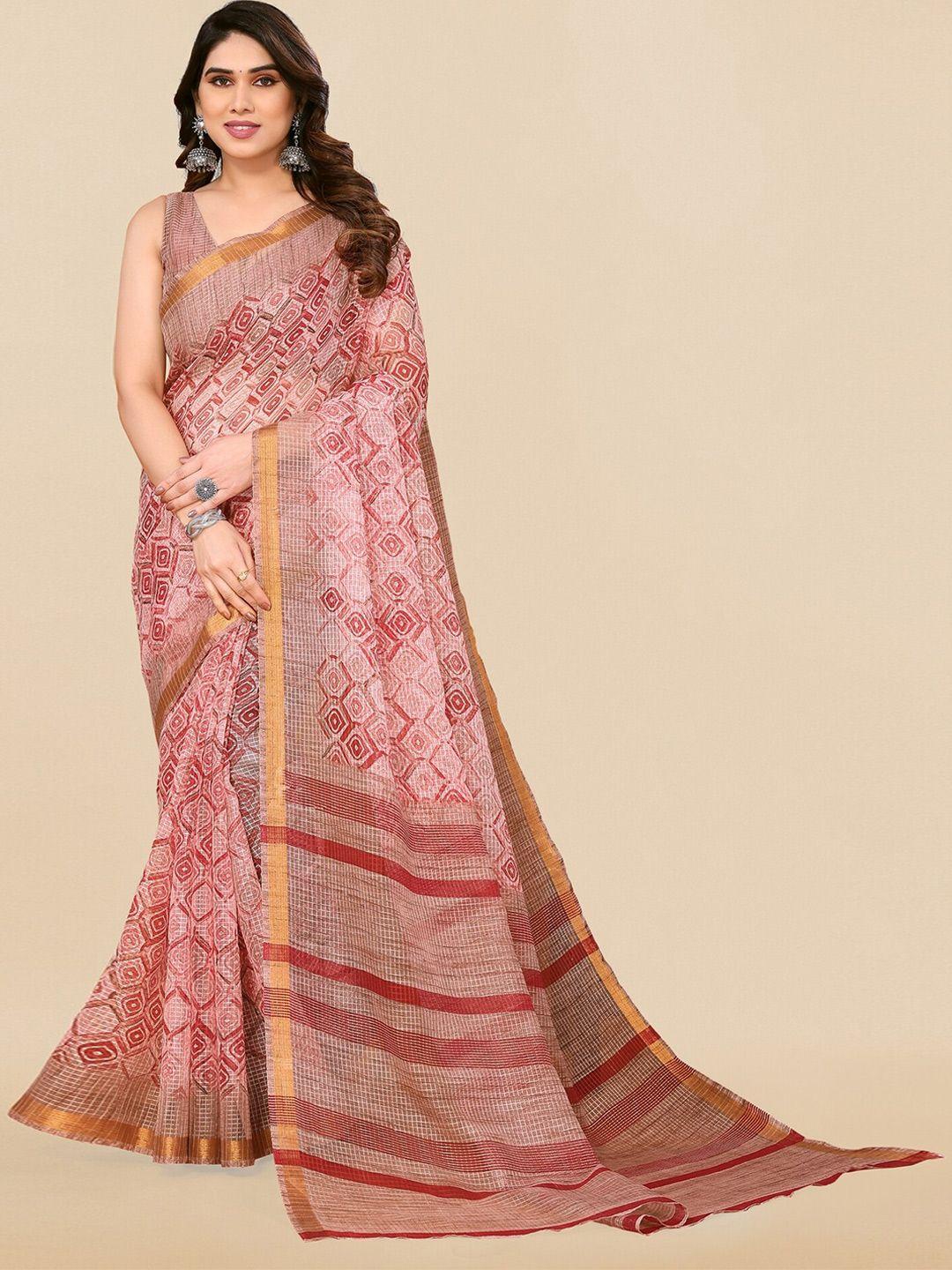 mirchi fashion geometric printed zari block print saree