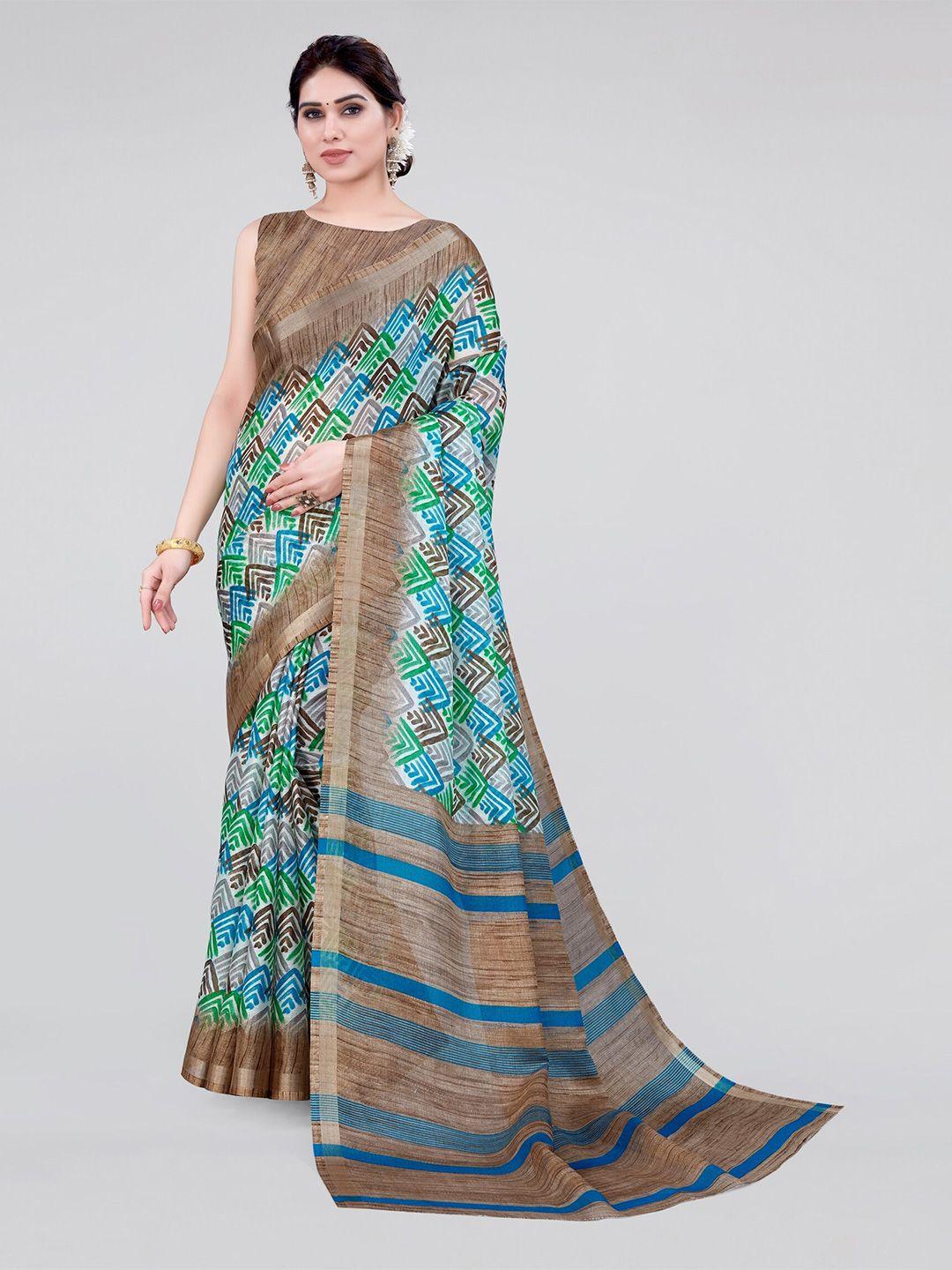 mirchi fashion geometric printed zari saree