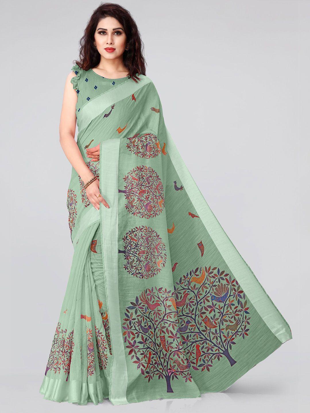 mirchi fashion green & pink ethnic motifs saree
