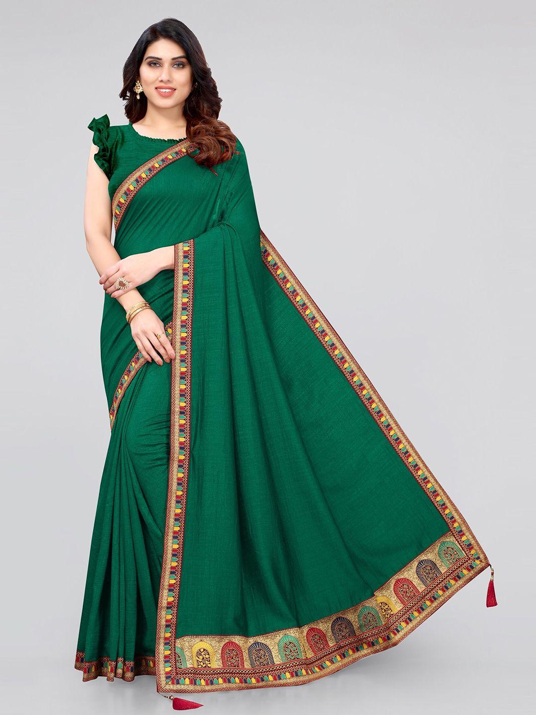 mirchi fashion green & red zari vichitra silk blend saree