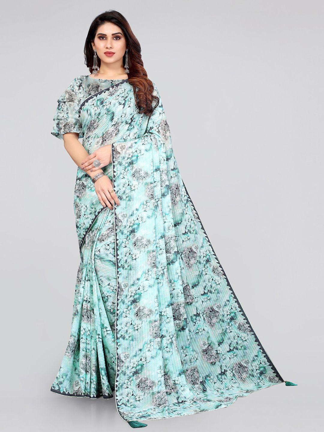 mirchi fashion green & white floral saree