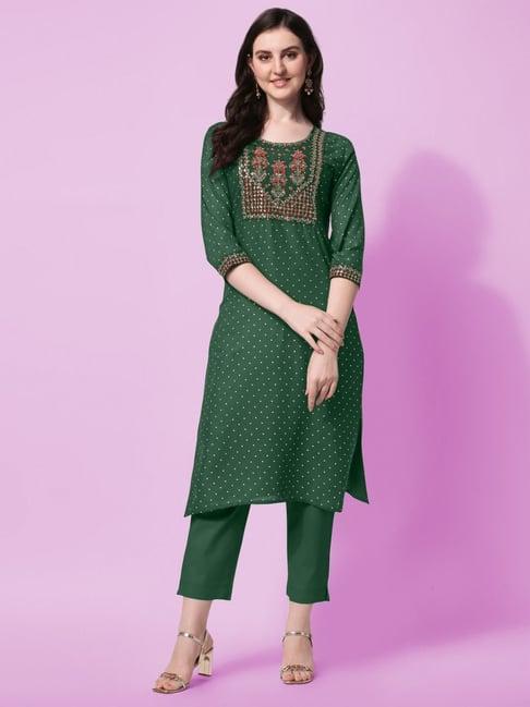 mirchi fashion green embellished straight kurta