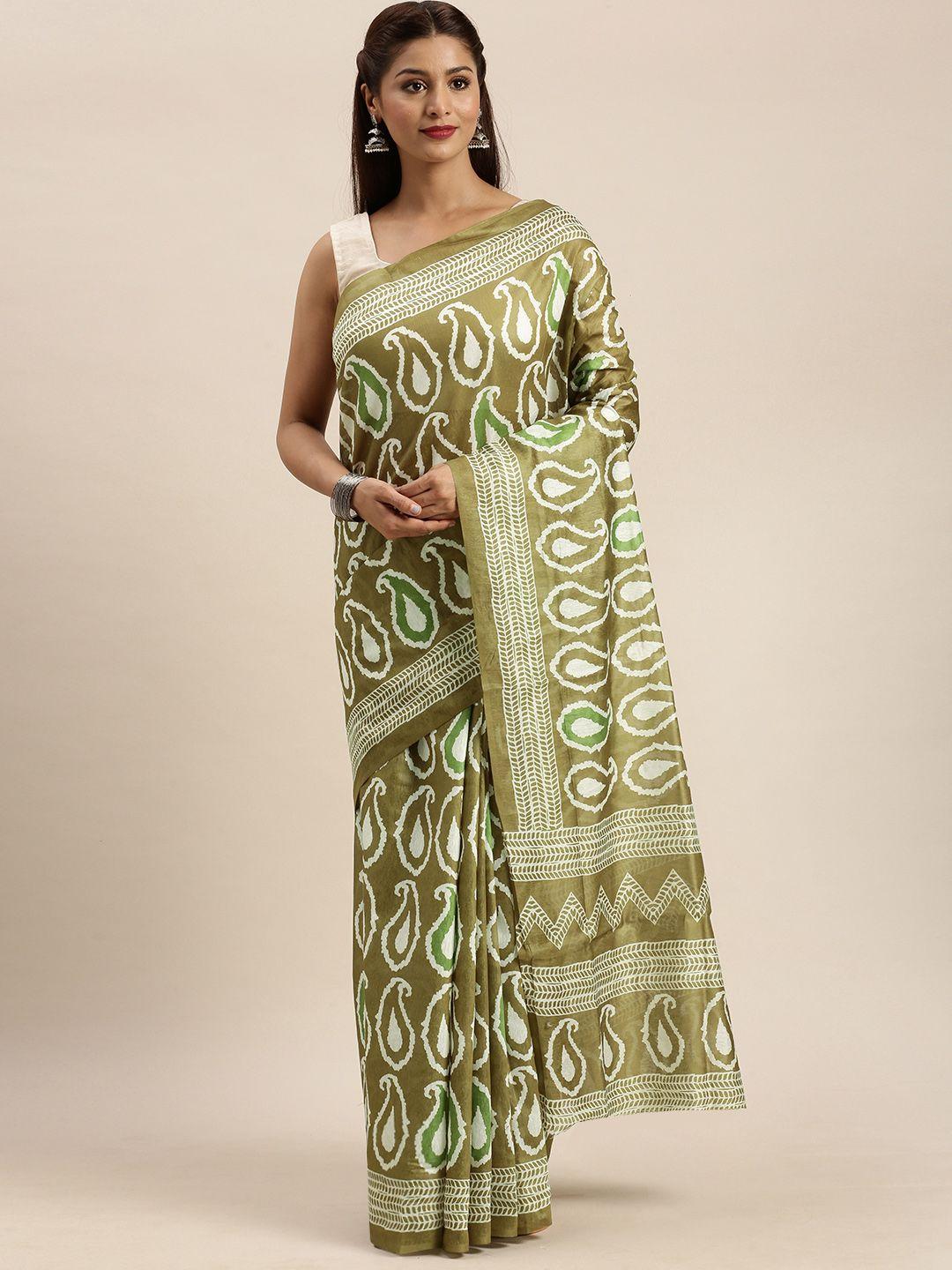 mirchi fashion green paisley printed pure cotton saree