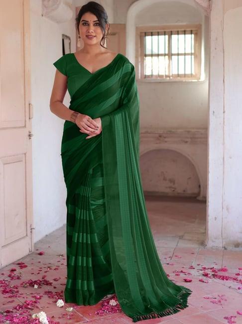 mirchi fashion green striped saree with unstitched blouse