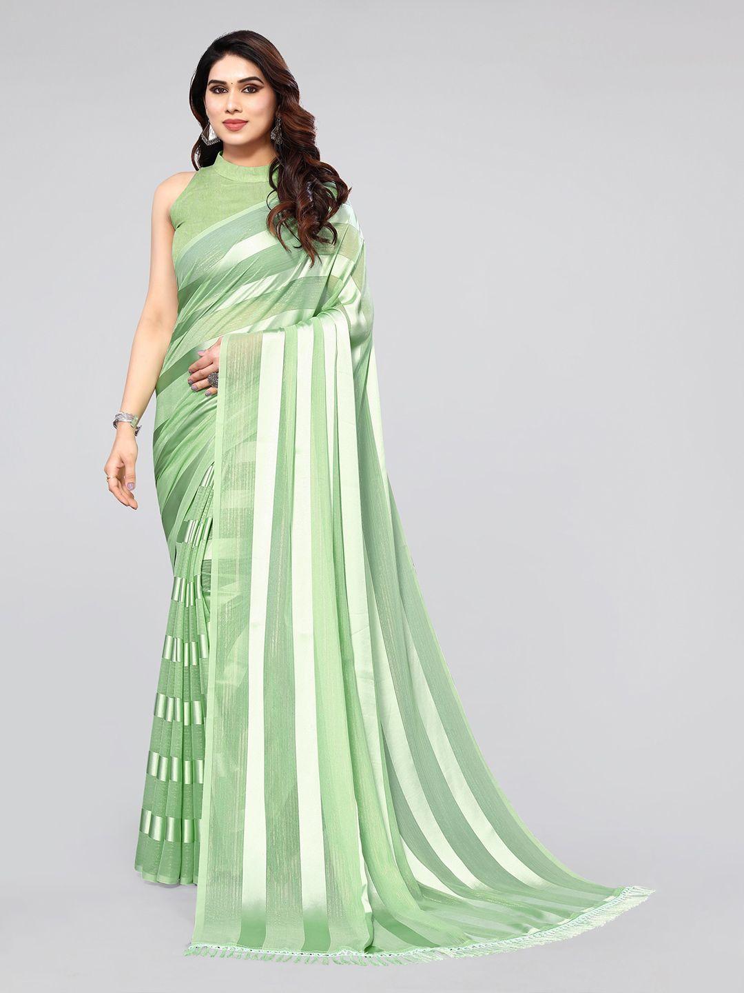 mirchi fashion green striped saree