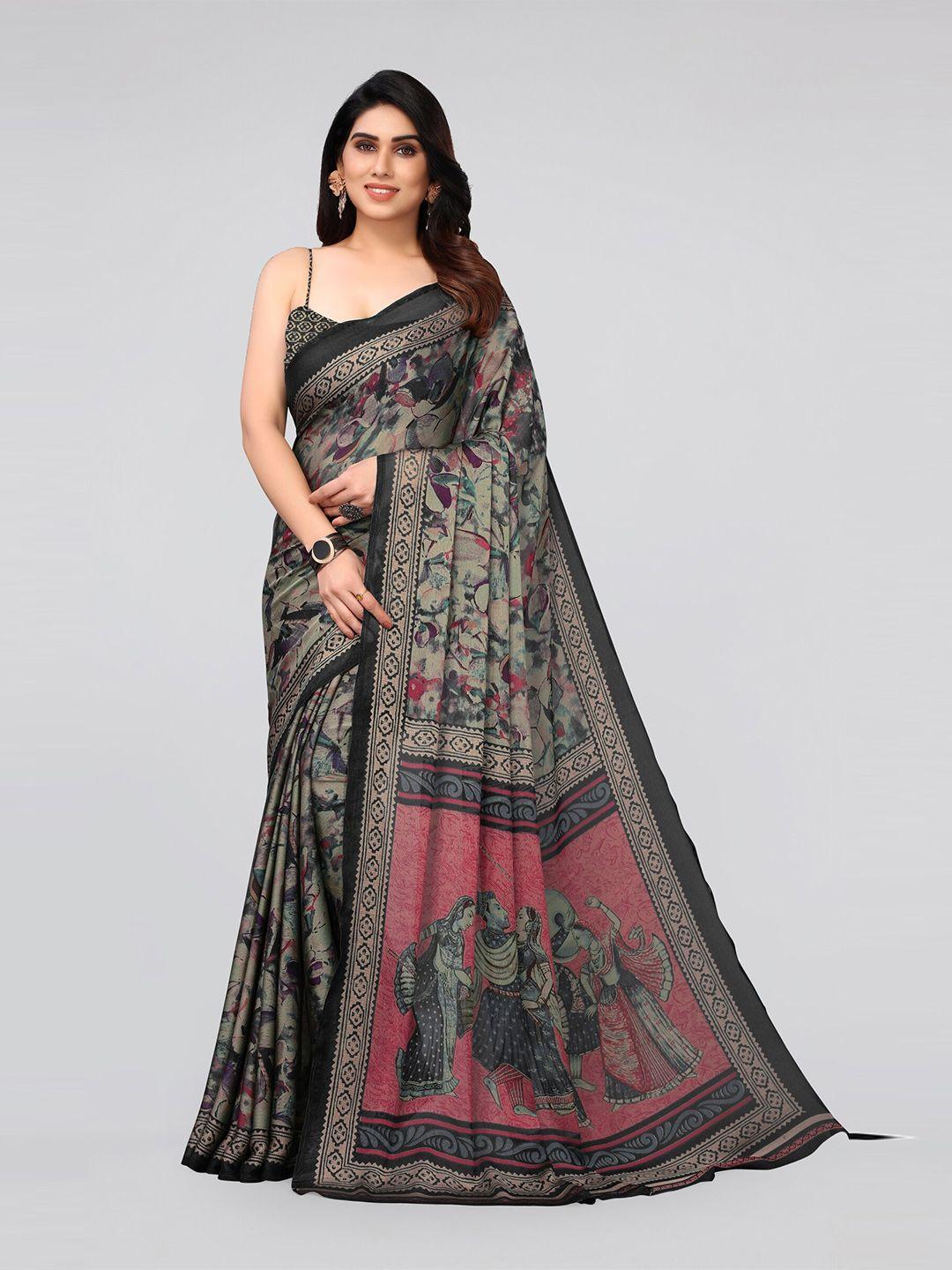 mirchi fashion grey & maroon poly chiffon saree