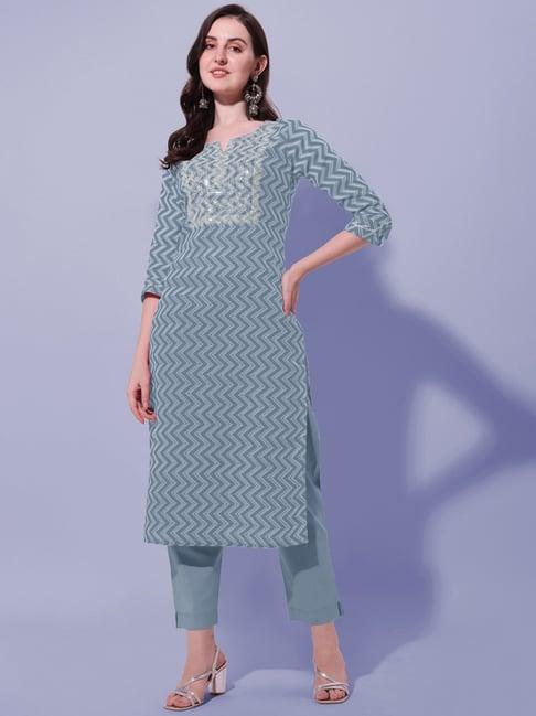 mirchi fashion grey embroidered straight kurta