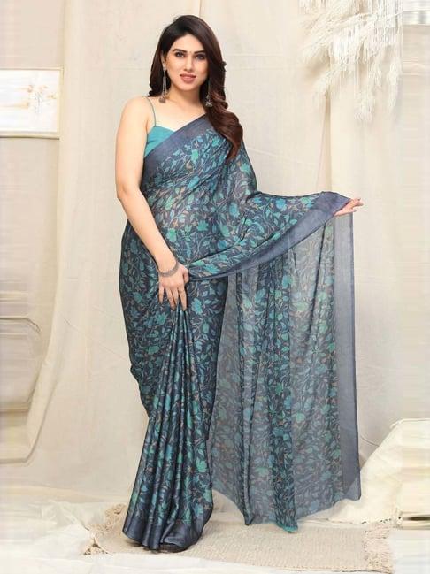 mirchi fashion grey floral print saree with unstitched blouse