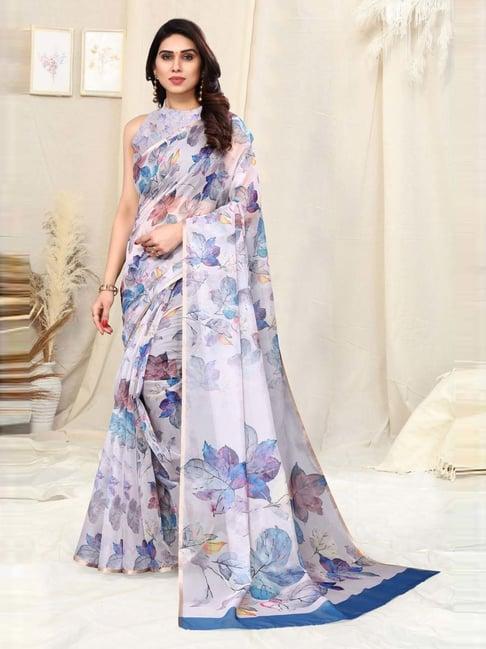 mirchi fashion grey floral print saree with unstitched blouse