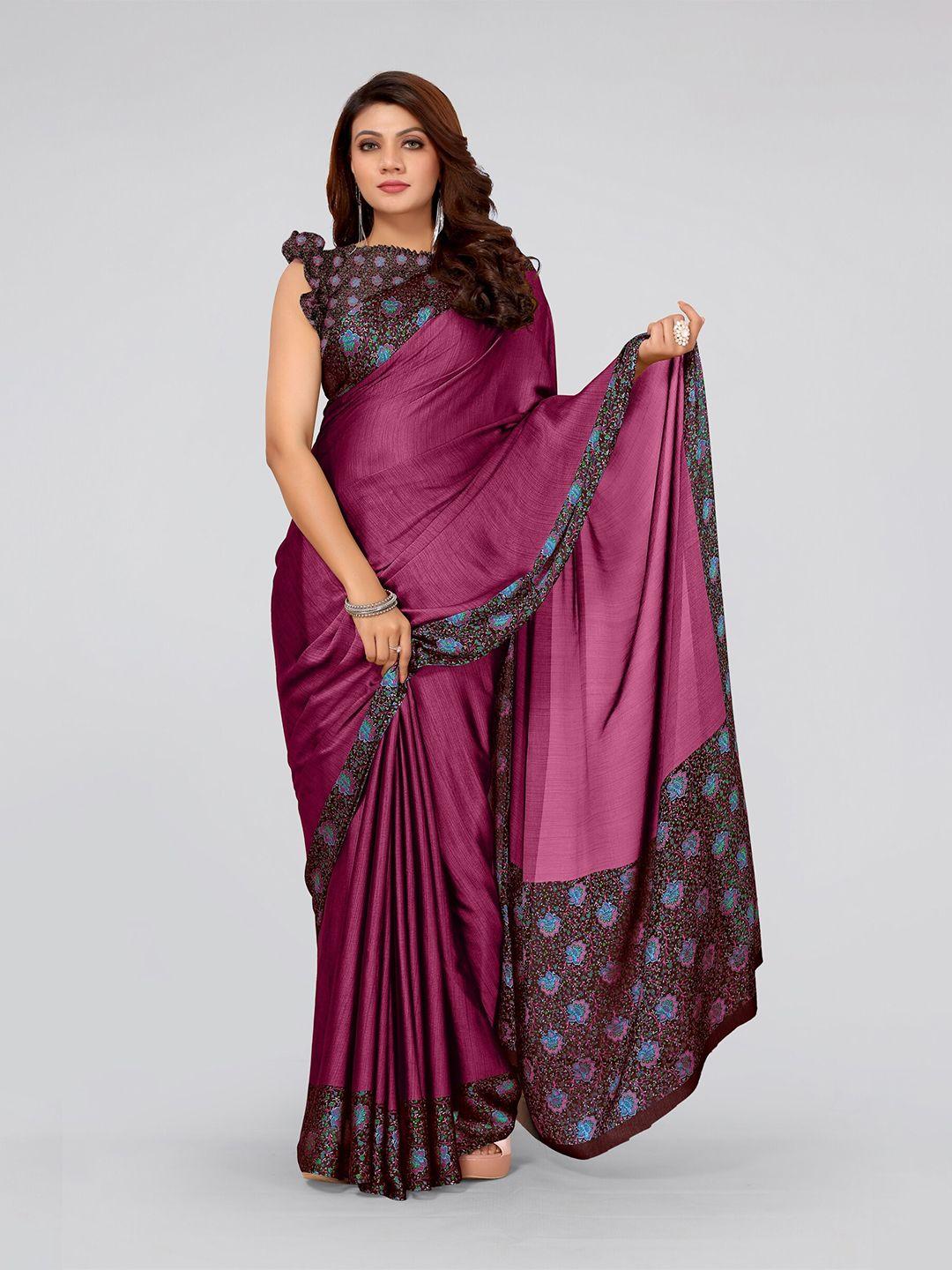 mirchi fashion magenta & blue poly chiffon saree