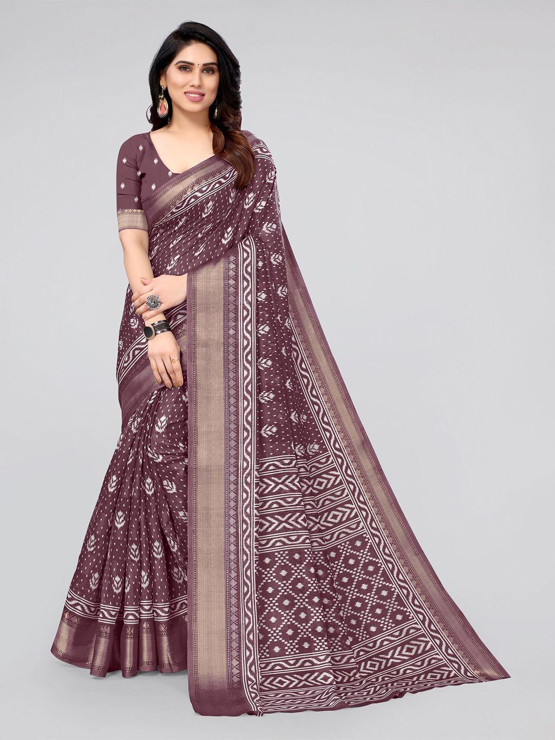 mirchi fashion magenta & off white floral zari ikat saree