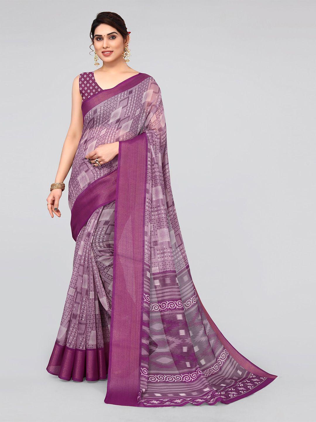 mirchi fashion magenta & white geometric printed zari saree