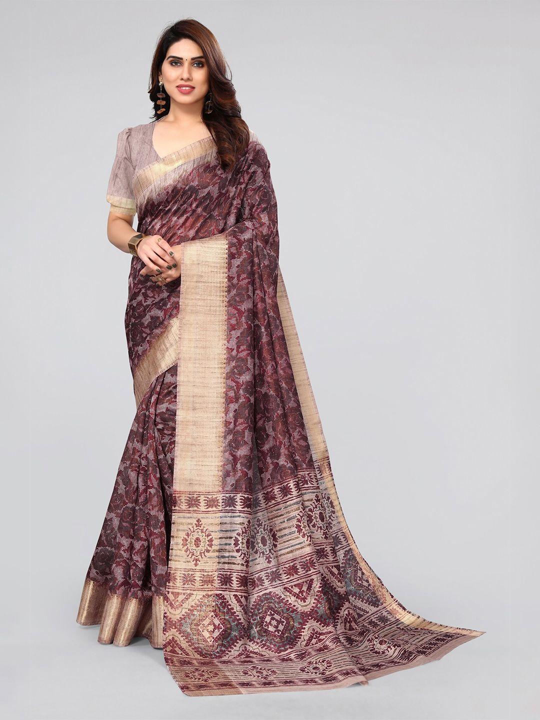 mirchi fashion maroon & gold-toned zari art silk saree