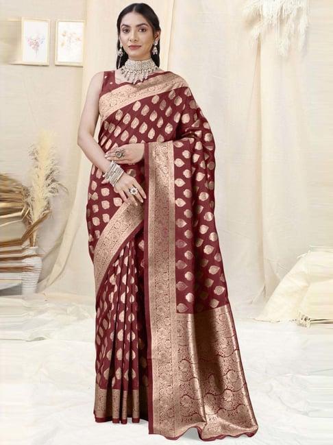 mirchi fashion maroon silk woven saree with unstitched blouse