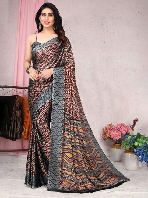 mirchi fashion multicolored printed saree with unstitched blouse