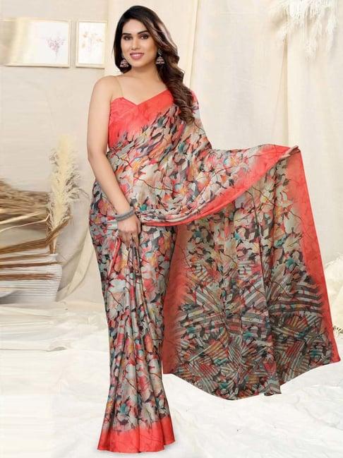 mirchi fashion multicolored printed saree with unstitched blouse