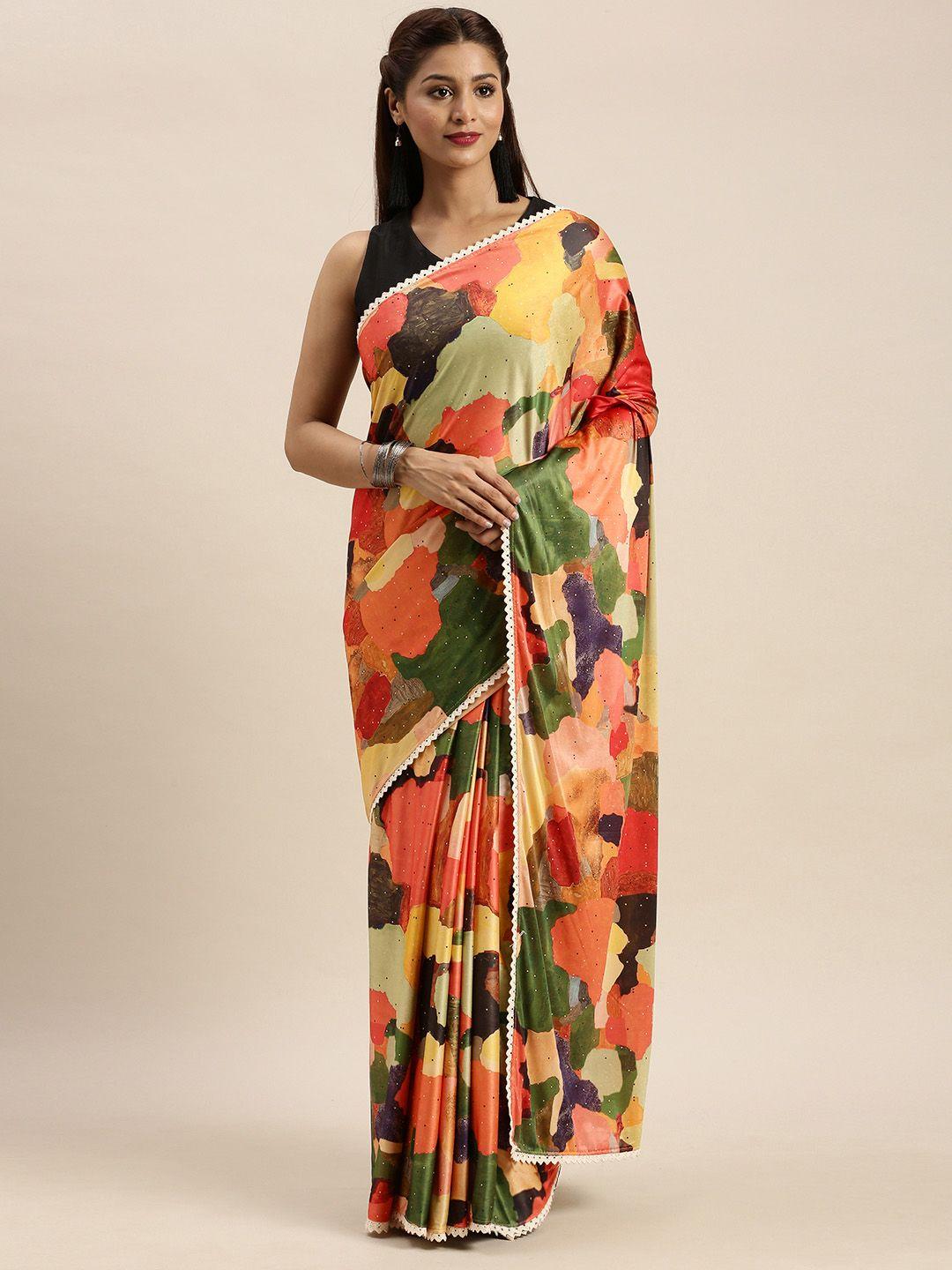 mirchi fashion multicoloured printed polyester saree