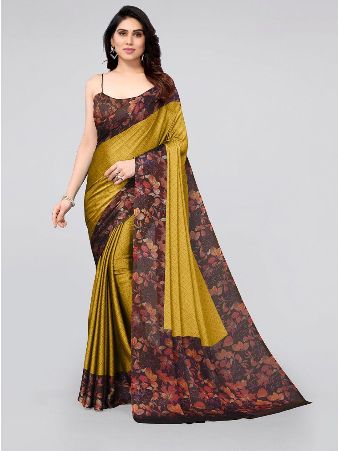 mirchi fashion mustard & purple floral saree