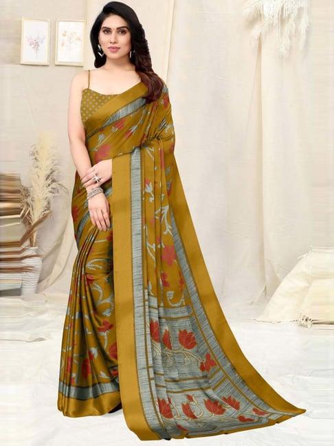 mirchi fashion mustard floral print saree with unstitched blouse