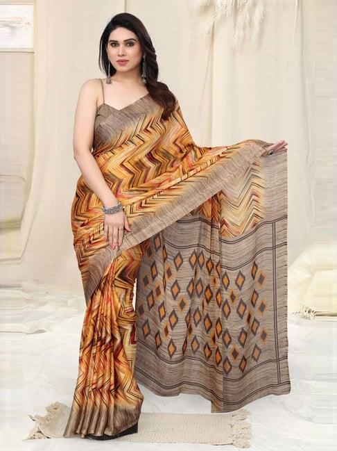 mirchi fashion mustard printed saree with unstitched blouse