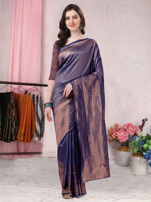 mirchi fashion navy silk woven saree with unstitched blouse