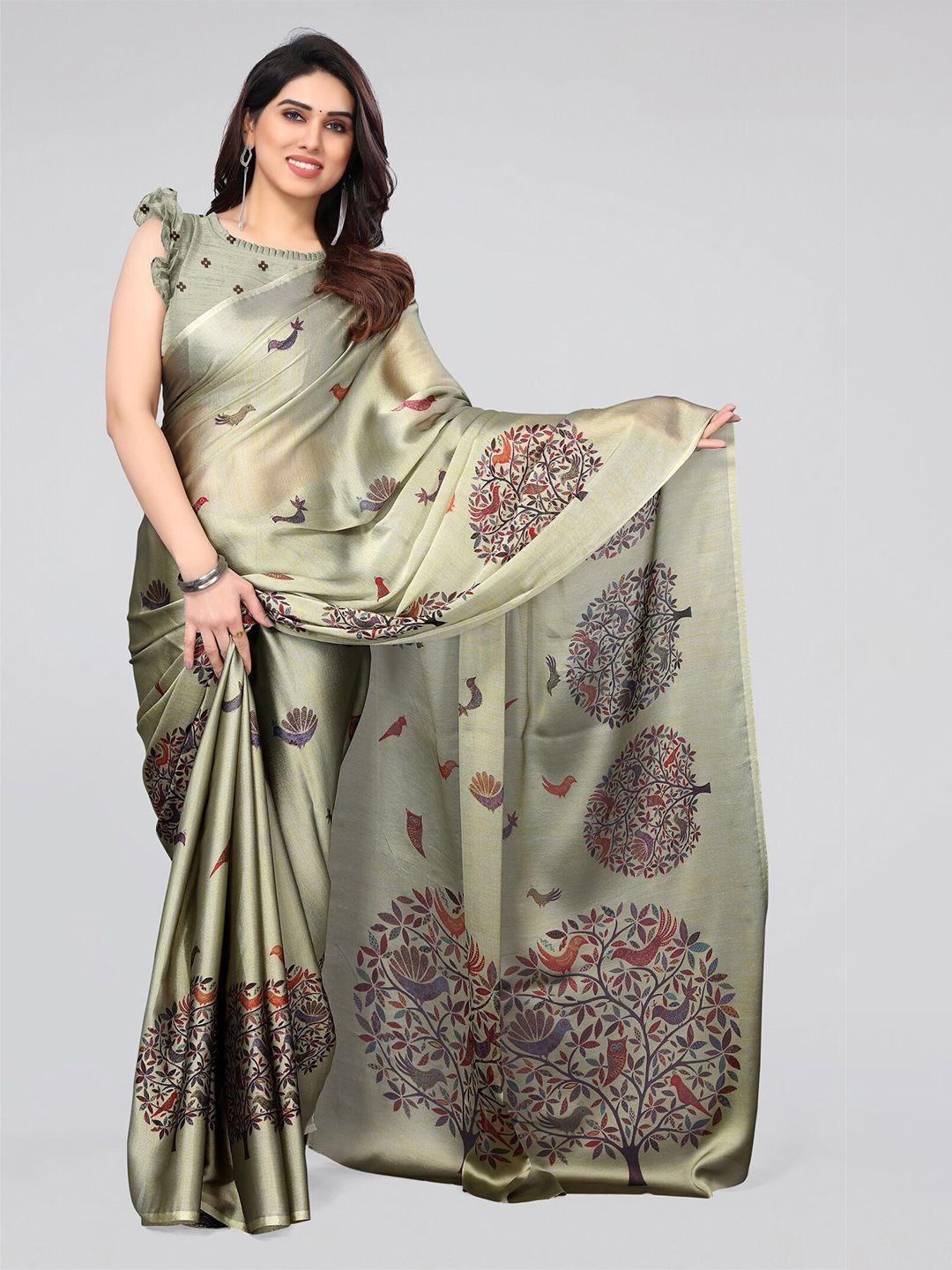 mirchi fashion olive green & black ethnic motifs saree