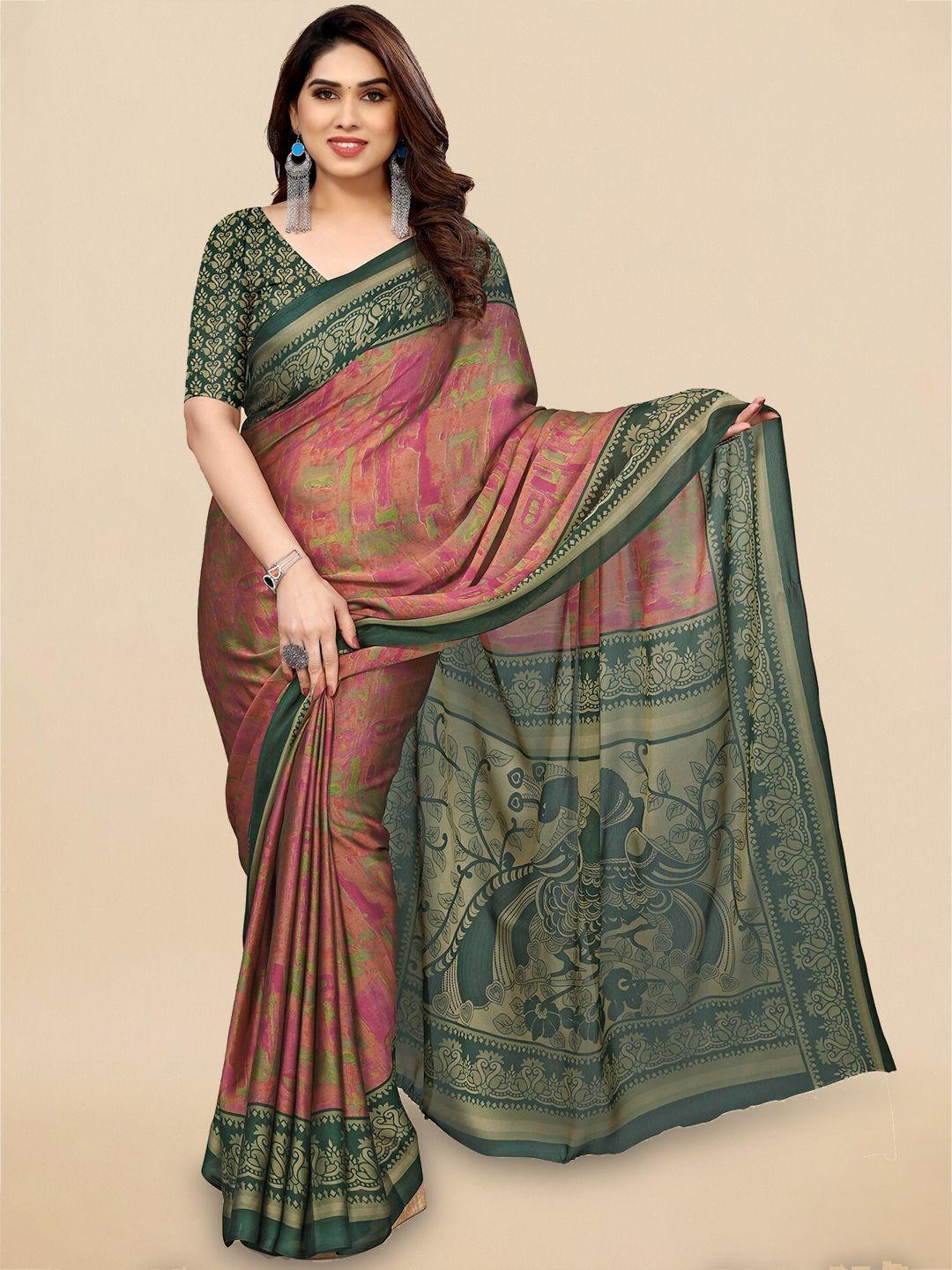 mirchi fashion orange & pink abstract printed saree