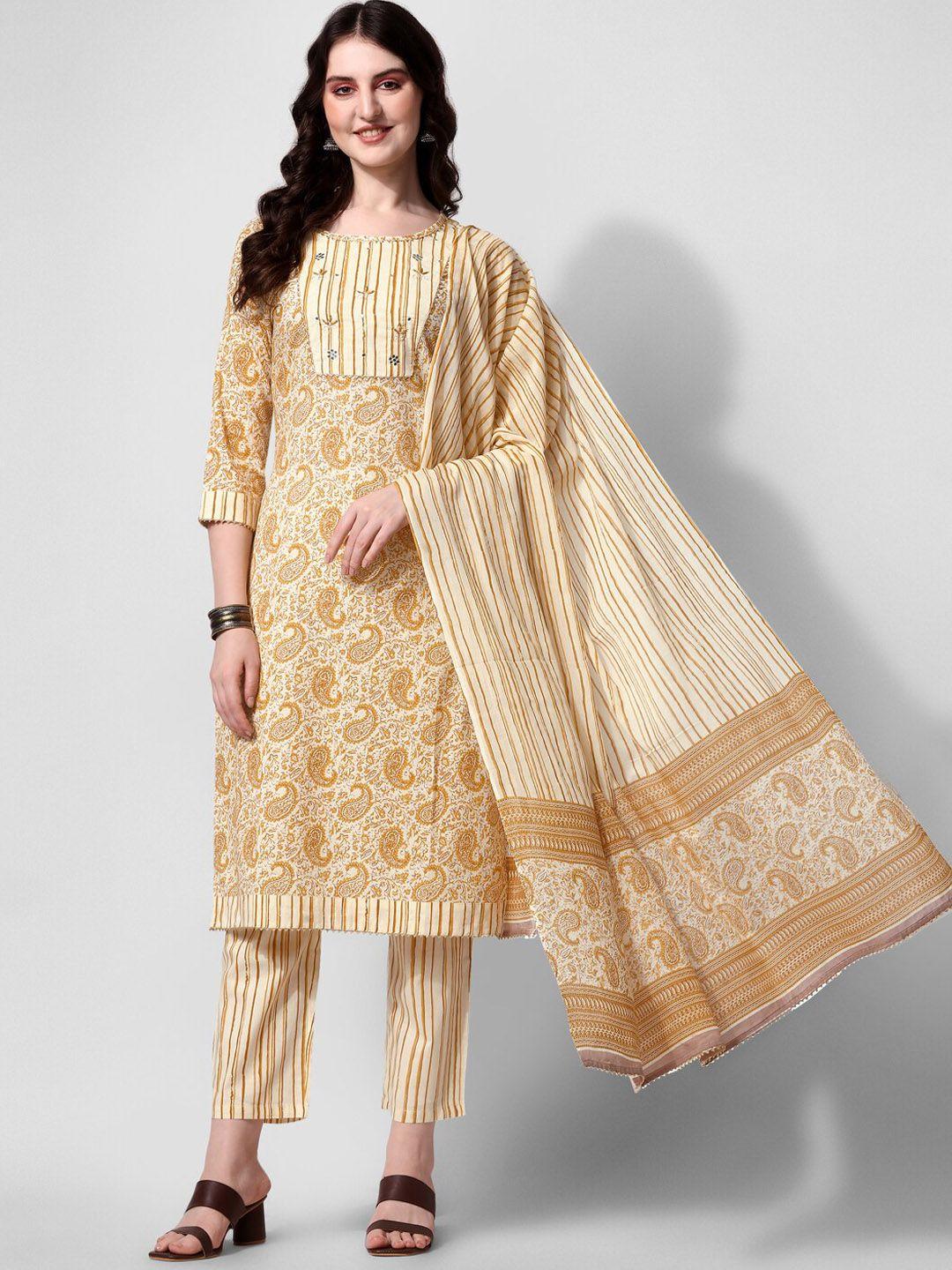 mirchi fashion paisley printed gotta patti pure cotton kurta with trousers & dupatta