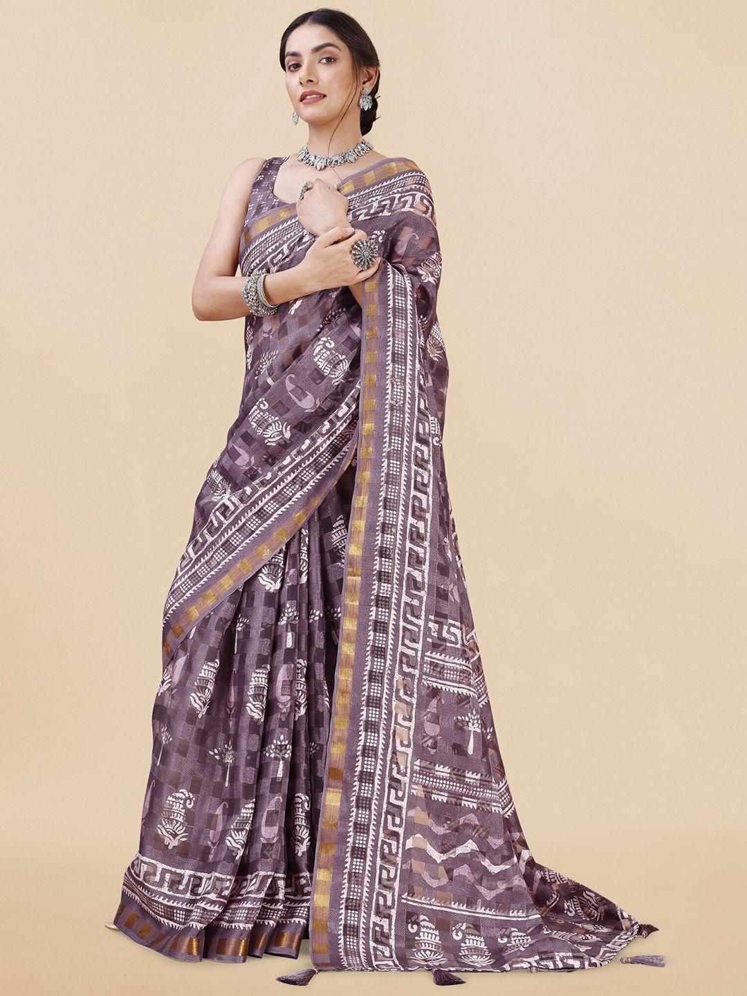 mirchi fashion paisley printed zari saree