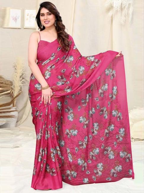 mirchi fashion pink floral print saree with unstitched blouse