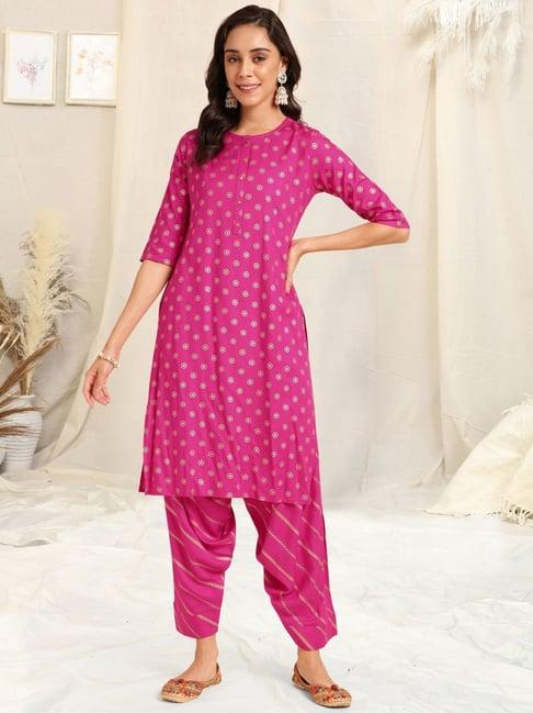 mirchi fashion pink printed kurta salwar set