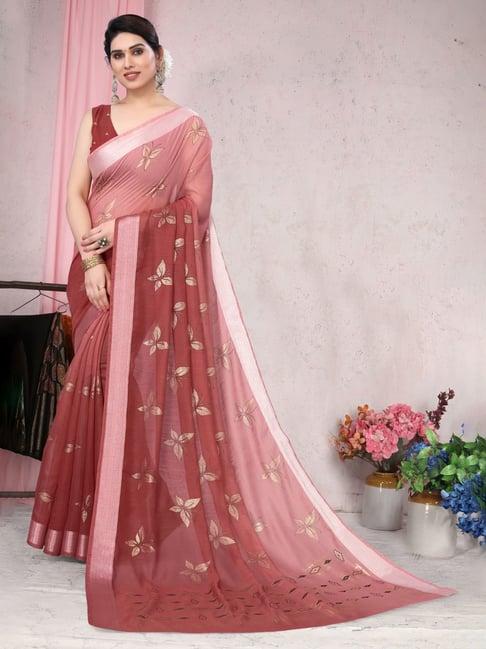 mirchi fashion pink printed saree with unstitched blouse