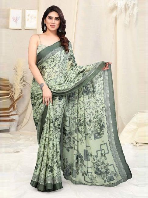 mirchi fashion pista green floral print saree with unstitched blouse