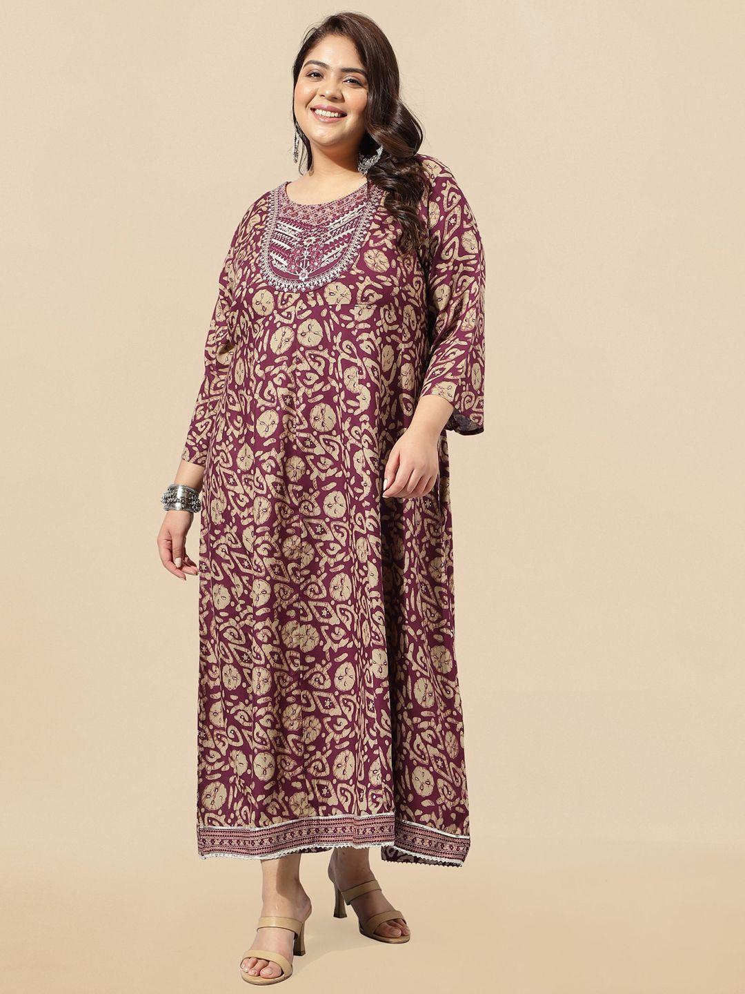 mirchi fashion plus size abstract printed sequinned a-line maxi ethnic dress