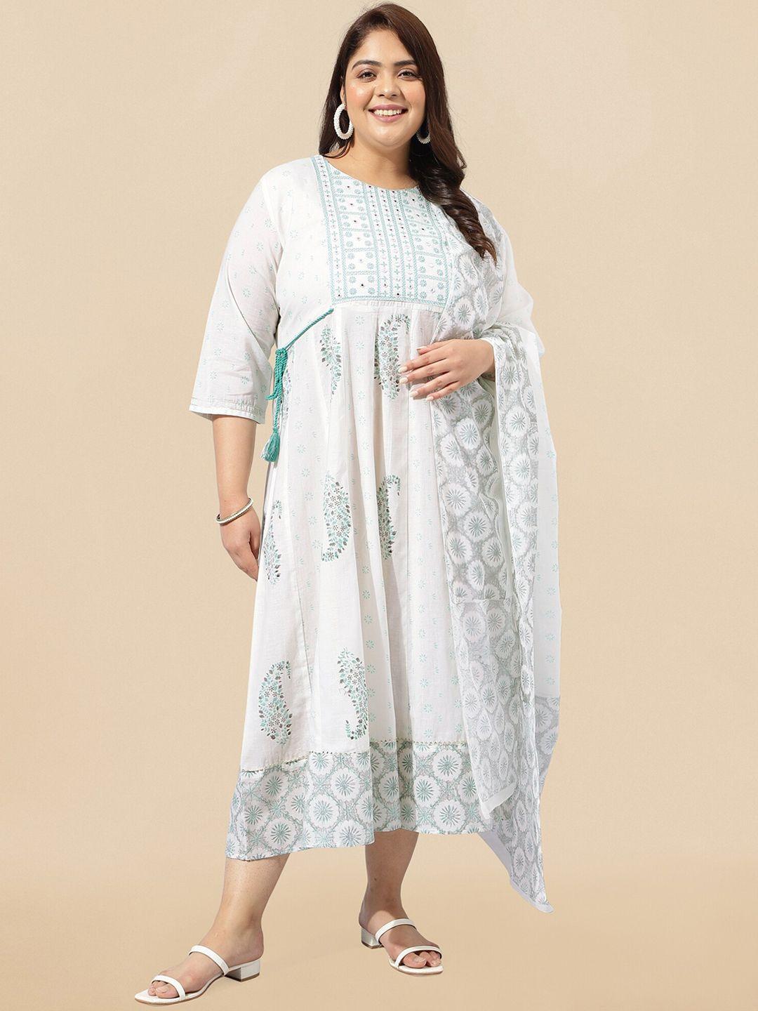 mirchi fashion plus size ethnic motifs printed pure cotton ethnic dress with dupatta