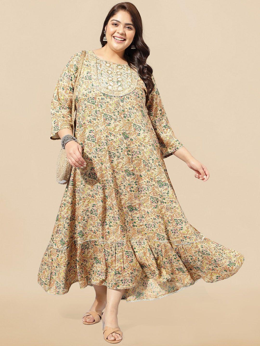 mirchi fashion plus size floral printed sequinned a-line maxi ethnic dress