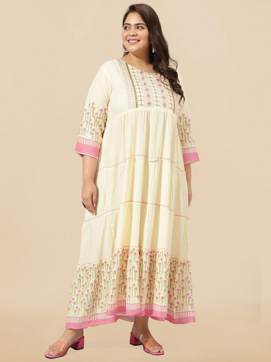 mirchi fashion plus size floral printed sequinned fit and flare maxi ethnic dress