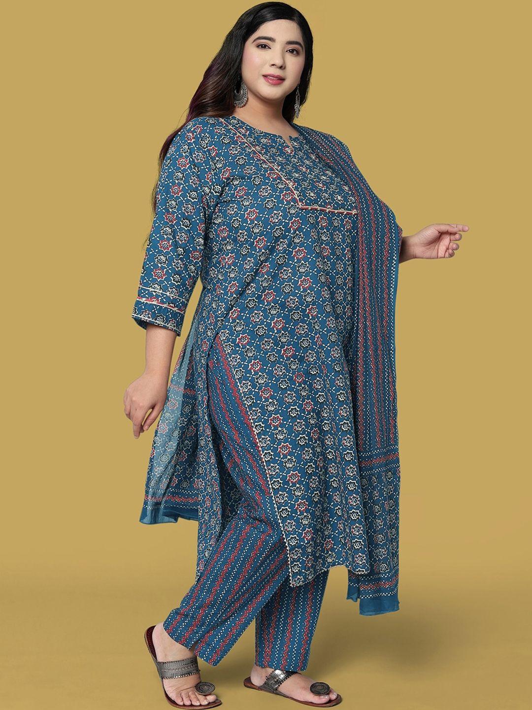 mirchi fashion plus size women floral printed pure cotton kurta set