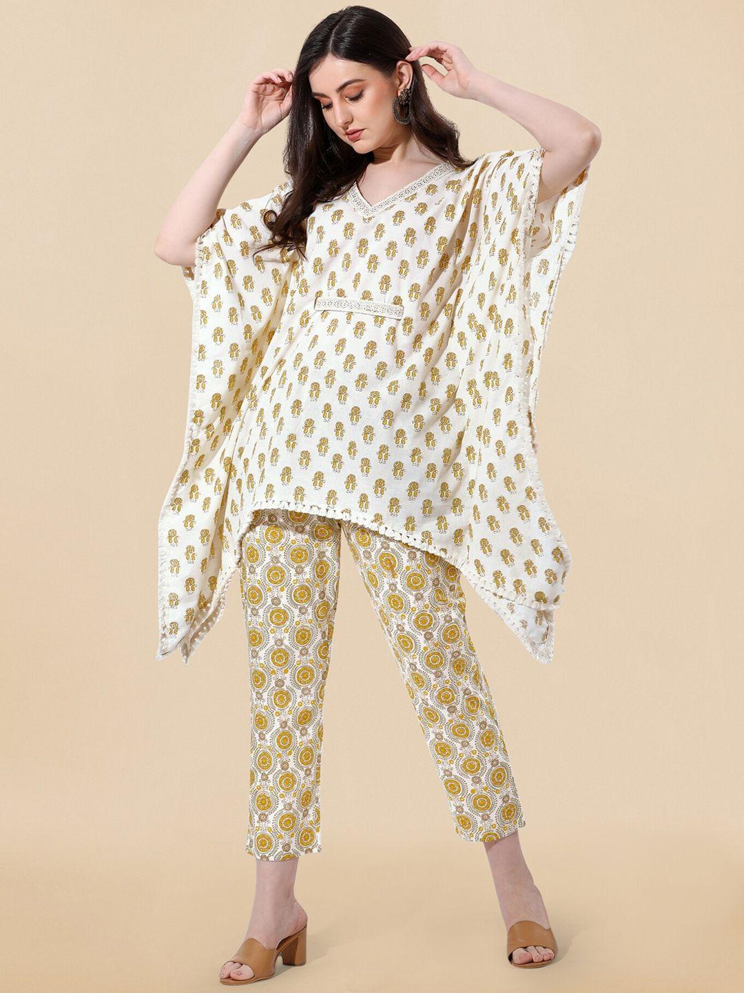 mirchi fashion printed pure cotton kaftan top with trouser co-ords