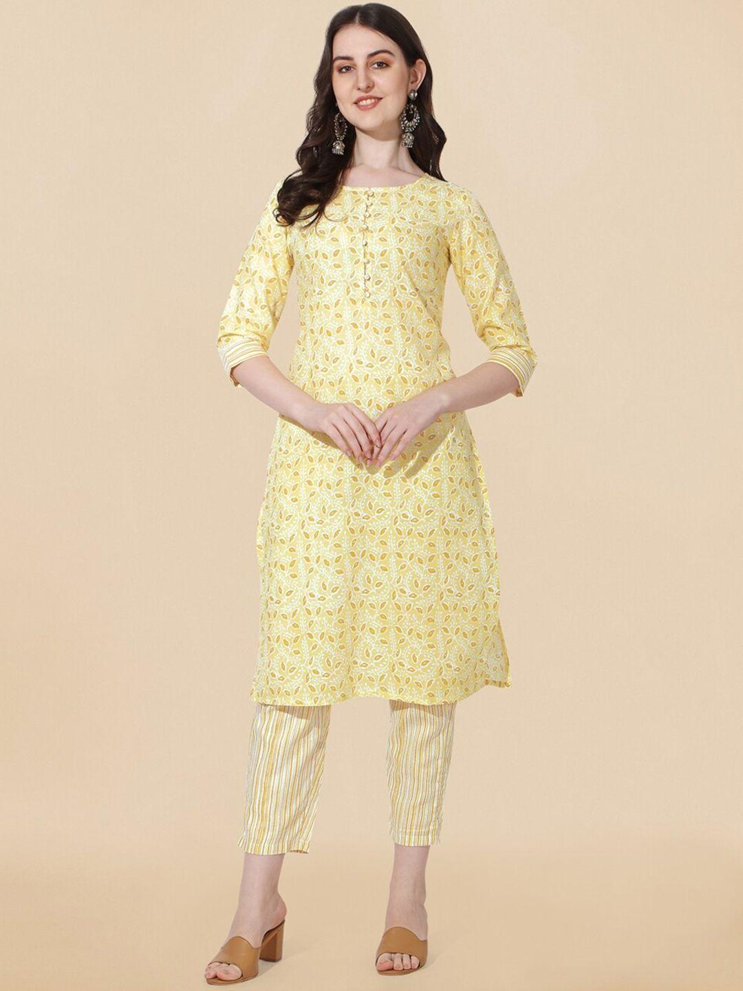 mirchi fashion printed round neck straight kurta with trousers