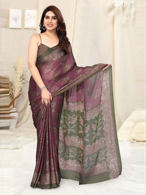 mirchi fashion purple & green printed saree with unstitched blouse