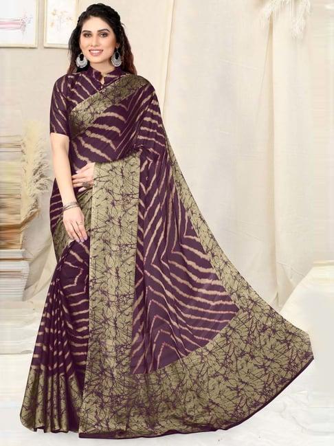 mirchi fashion purple printed saree with unstitched blouse